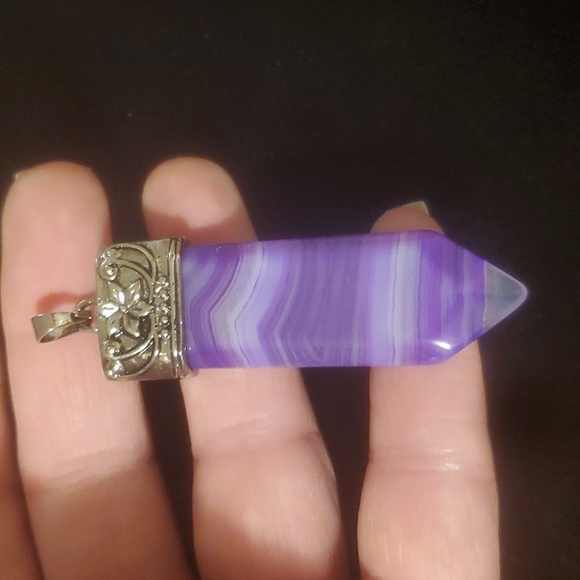 New Inverted Purple Striped Agate with Opalite Magical Pendant Healing Sword. - Picture 5 of 11